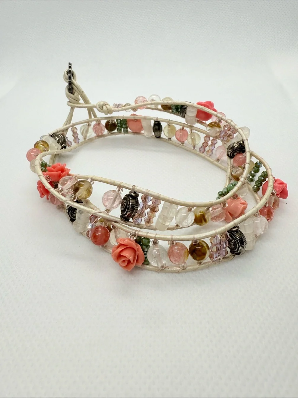 Beautifully Crafted Artisan Wrap Gemstone & Charm Bracelet!